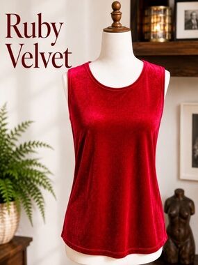 J. Jill Vintage Red Stretch Velvet Tank Top Sleeveless Holiday Party Medium